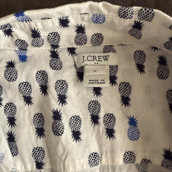 J.Crew White & Blue Pineapple Print Button-Up Shirt 100% Cotton Long Sleeve Made - Picture 3 of 4